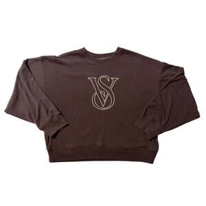 Victoria’s Secret “On Point” Cropped Sweatshirt Logo Pullover – Black – Size XL